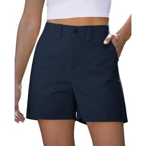 image:imageluvamia Summer Shorts for Women High Waisted Dressy Causal Cotton Chino Elastic Waist 5 Inch Inseam Mid Thigh ShortsNavy Blue