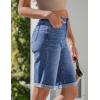 image:imageluvamia Bermuda Jean Shorts for Women Knee Length High Waisted Rolled Hem Casual Summer 12 Inseam Long Denim ShortsClassic Blue