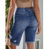 image:imageluvamia Bermuda Jean Shorts for Women Knee Length High Waisted Rolled Hem Casual Summer 12 Inseam Long Denim ShortsClassic Blue