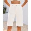 image:imageluvamia Bermuda Jean Shorts for Women Knee Length High Waisted Rolled Hem Casual Summer 12 Inseam Long Denim ShortsCream White