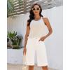 image:imageluvamia Bermuda Jean Shorts for Women Knee Length High Waisted Rolled Hem Casual Summer 12 Inseam Long Denim ShortsCream White