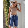 image:imageluvamia Bermuda Jean Shorts for Women Knee Length High Waisted Rolled Hem Casual Summer 12 Inseam Long Denim ShortsDarkness Blue