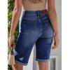 image:imageluvamia Bermuda Jean Shorts for Women Knee Length High Waisted Rolled Hem Casual Summer 12 Inseam Long Denim ShortsDarkness Blue