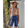 image:imageluvamia Bermuda Jean Shorts for Women Knee Length High Waisted Rolled Hem Casual Summer 12 Inseam Long Denim ShortsDarkness Blue