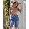 image:imageluvamia Bermuda Jean Shorts for Women Knee Length High Waisted Rolled Hem Casual Summer 12 Inseam Long Denim ShortsMedium Blue