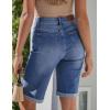 image:imageluvamia Bermuda Jean Shorts for Women Knee Length High Waisted Rolled Hem Casual Summer 12 Inseam Long Denim ShortsMedium Blue