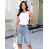 image:imageluvamia Bermuda Jean Shorts for Women Knee Length High Waisted Rolled Hem Casual Summer 12 Inseam Long Denim ShortsModern Blue