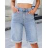 image:imageluvamia Bermuda Jean Shorts for Women Knee Length High Waisted Rolled Hem Casual Summer 12 Inseam Long Denim ShortsModern Blue