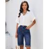 image:imageluvamia Bermuda Jean Shorts for Women Knee Length High Waisted Rolled Hem Casual Summer 12 Inseam Long Denim ShortsTimeless Blue