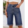 image:imageluvamia Bermuda Jean Shorts for Women Knee Length High Waisted Rolled Hem Casual Summer 12 Inseam Long Denim ShortsTimeless Blue
