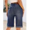 image:imageluvamia Bermuda Jean Shorts for Women Knee Length High Waisted Rolled Hem Casual Summer 12 Inseam Long Denim ShortsTimeless Blue