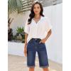 image:imageluvamia Bermuda Jean Shorts for Women Knee Length High Waisted Rolled Hem Casual Summer 12 Inseam Long Denim ShortsTimeless Blue
