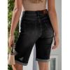 image:imageluvamia Bermuda Jean Shorts for Women Knee Length High Waisted Rolled Hem Casual Summer 12 Inseam Long Denim ShortsWashed Black