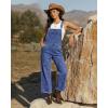 image:imageluvamia Denim Overalls for Women Wide Leg Capri Jean Jumpsuit Loose Fit Summer Stretchy Bib Overall Embroidered Raw HemFloral Classic Blue