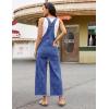 image:imageluvamia Denim Overalls for Women Wide Leg Capri Jean Jumpsuit Loose Fit Summer Stretchy Bib Overall Embroidered Raw HemFloral Classic Blue