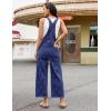 image:imageluvamia Denim Overalls for Women Wide Leg Capri Jean Jumpsuit Loose Fit Summer Stretchy Bib Overall Embroidered Raw HemFloral Darkness Blue