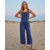 image:imageluvamia Denim Overalls for Women Wide Leg Capri Jean Jumpsuit Loose Fit Summer Stretchy Bib Overall Embroidered Raw HemFloral Darkness Blue