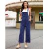 image:imageluvamia Denim Overalls for Women Wide Leg Capri Jean Jumpsuit Loose Fit Summer Stretchy Bib Overall Embroidered Raw HemFloral Darkness Blue