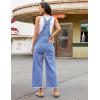 image:imageluvamia Denim Overalls for Women Wide Leg Capri Jean Jumpsuit Loose Fit Summer Stretchy Bib Overall Embroidered Raw HemFloral Medium Blue
