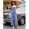 image:imageluvamia Denim Overalls for Women Wide Leg Capri Jean Jumpsuit Loose Fit Summer Stretchy Bib Overall Embroidered Raw HemFloral Medium Blue