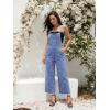 image:imageluvamia Denim Overalls for Women Wide Leg Capri Jean Jumpsuit Loose Fit Summer Stretchy Bib Overall Embroidered Raw HemFloral Medium Blue