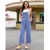image:imageluvamia Denim Overalls for Women Wide Leg Capri Jean Jumpsuit Loose Fit Summer Stretchy Bib Overall Embroidered Raw HemFloral Medium Blue