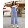 image:imageluvamia Denim Overalls for Women Wide Leg Capri Jean Jumpsuit Loose Fit Summer Stretchy Bib Overall Embroidered Raw HemFloral Powder Blue