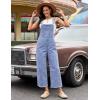 image:imageluvamia Denim Overalls for Women Wide Leg Capri Jean Jumpsuit Loose Fit Summer Stretchy Bib Overall Embroidered Raw HemFloral Powder Blue