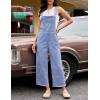 image:imageluvamia Denim Overalls for Women Wide Leg Capri Jean Jumpsuit Loose Fit Summer Stretchy Bib Overall Embroidered Raw HemFloral Powder Blue