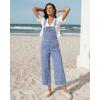 image:imageluvamia Denim Overalls for Women Wide Leg Capri Jean Jumpsuit Loose Fit Summer Stretchy Bib Overall Embroidered Raw HemFloral Powder Blue