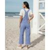 image:imageluvamia Denim Overalls for Women Wide Leg Capri Jean Jumpsuit Loose Fit Summer Stretchy Bib Overall Embroidered Raw HemFloral Powder Blue