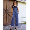 image:imageluvamia Denim Overalls for Women Wide Leg Capri Jean Jumpsuit Loose Fit Summer Stretchy Bib Overall Embroidered Raw HemHeart Classic Blue