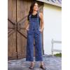 image:imageluvamia Denim Overalls for Women Wide Leg Capri Jean Jumpsuit Loose Fit Summer Stretchy Bib Overall Embroidered Raw HemHeart Classic Blue