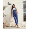 image:imageluvamia Denim Overalls for Women Wide Leg Capri Jean Jumpsuit Loose Fit Summer Stretchy Bib Overall Embroidered Raw HemHeart Classic Blue