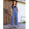 image:imageluvamia Denim Overalls for Women Wide Leg Capri Jean Jumpsuit Loose Fit Summer Stretchy Bib Overall Embroidered Raw HemHeart Medium Blue