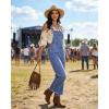 image:imageluvamia Denim Overalls for Women Wide Leg Capri Jean Jumpsuit Loose Fit Summer Stretchy Bib Overall Embroidered Raw HemHeart Medium Blue