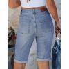 image:imageluvamia Jean Bermuda Shorts for Women High Waisted Patch Pocket Knee Length Fold Hem Casual Stretchy Denim Long ShortsBay Blue