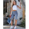 image:imageluvamia Jean Bermuda Shorts for Women High Waisted Patch Pocket Knee Length Fold Hem Casual Stretchy Denim Long ShortsBay Blue