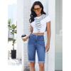 image:imageluvamia Jean Bermuda Shorts for Women High Waisted Patch Pocket Knee Length Fold Hem Casual Stretchy Denim Long ShortsClassic Blue