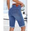 image:imageluvamia Jean Bermuda Shorts for Women High Waisted Patch Pocket Knee Length Fold Hem Casual Stretchy Denim Long ShortsClassic Blue