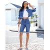 image:imageluvamia Jean Bermuda Shorts for Women High Waisted Patch Pocket Knee Length Fold Hem Casual Stretchy Denim Long ShortsClassic Blue