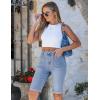 image:imageluvamia Jean Bermuda Shorts for Women High Waisted Patch Pocket Knee Length Fold Hem Casual Stretchy Denim Long ShortsCody Blue