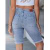 image:imageluvamia Jean Bermuda Shorts for Women High Waisted Patch Pocket Knee Length Fold Hem Casual Stretchy Denim Long ShortsCody Blue