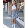 image:imageluvamia Jean Bermuda Shorts for Women High Waisted Patch Pocket Knee Length Fold Hem Casual Stretchy Denim Long ShortsCody Blue