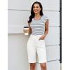 image:imageluvamia Jean Bermuda Shorts for Women High Waisted Patch Pocket Knee Length Fold Hem Casual Stretchy Denim Long ShortsCream White