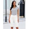 image:imageluvamia Jean Bermuda Shorts for Women High Waisted Patch Pocket Knee Length Fold Hem Casual Stretchy Denim Long ShortsCream White