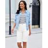 image:imageluvamia Jean Bermuda Shorts for Women High Waisted Patch Pocket Knee Length Fold Hem Casual Stretchy Denim Long ShortsCream White