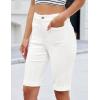 image:imageluvamia Jean Bermuda Shorts for Women High Waisted Patch Pocket Knee Length Fold Hem Casual Stretchy Denim Long ShortsCream White