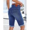 image:imageluvamia Jean Bermuda Shorts for Women High Waisted Patch Pocket Knee Length Fold Hem Casual Stretchy Denim Long ShortsDarkness Blue