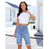 image:imageluvamia Jean Bermuda Shorts for Women High Waisted Patch Pocket Knee Length Fold Hem Casual Stretchy Denim Long ShortsMedium Blue